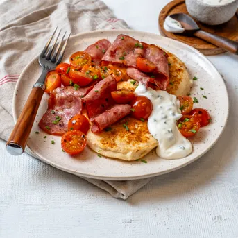 High Protein Cottage Pancakes with Bacon