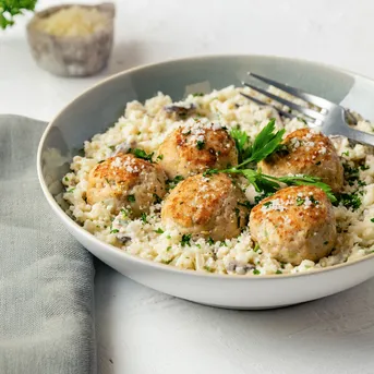 Chicken Meatballs with Cauliflower Risotto (Low Carb)