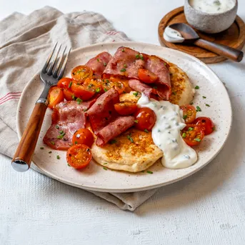 High Protein Cottage Pancakes with Bacon