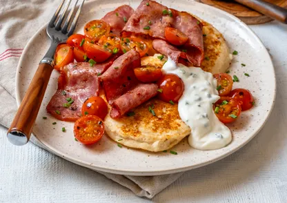 High Protein Cottage Pancakes with Bacon