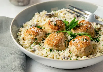 Chicken Meatballs with Cauliflower Risotto (Low Carb)
