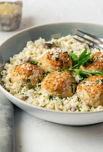 Chicken Meatballs with Cauliflower Risotto (Low Carb)