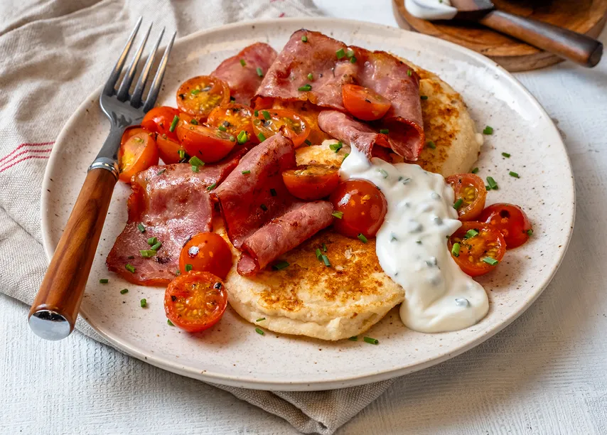 High Protein Cottage Pancakes with Bacon